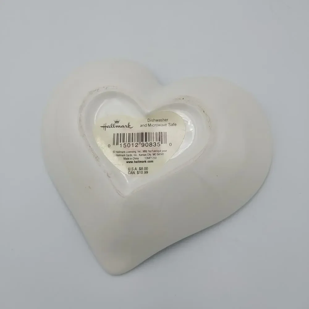 Heart Shaped Dish by Hallmark‎ Candy Dish Red Hearts Ceramic Stoneware 6” White